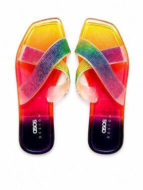 ASOS Rainbow Jeweled Slide Sandals - Multicolor Gradient